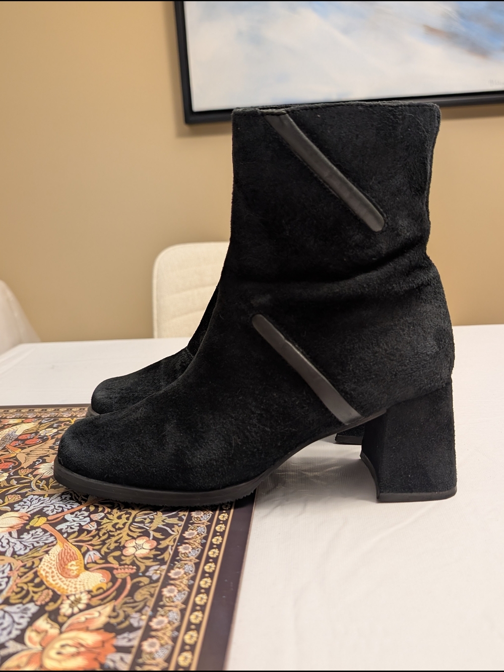 Hush Puppies Black Suede Block Heel Boots